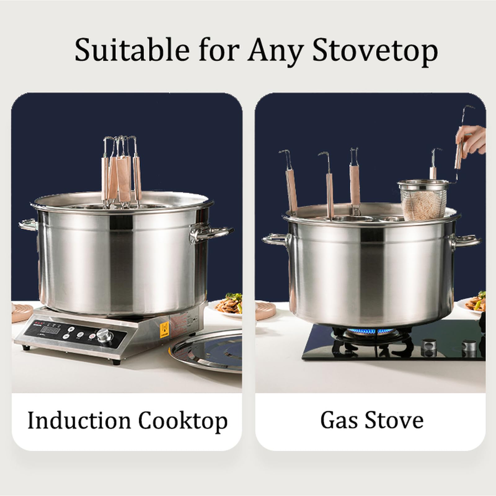 3/4/5 Hole Stainless Steel Pasta Cooker Insert Set with Spider Strainer Basket - Multipurpose Pasta Pot for Home Kitchen & Restaurant Use - Ideal for Cooking, Draining & Serving Pasta (3-Hole, Silver)