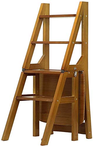 4-Step Folding Wooden Step Stool for Kitchen, Home & Office - Multifunctional Ladder Chair for Storage, Flower Stand, Shoe Bench - Compact & Space-Saving Indoor Stool