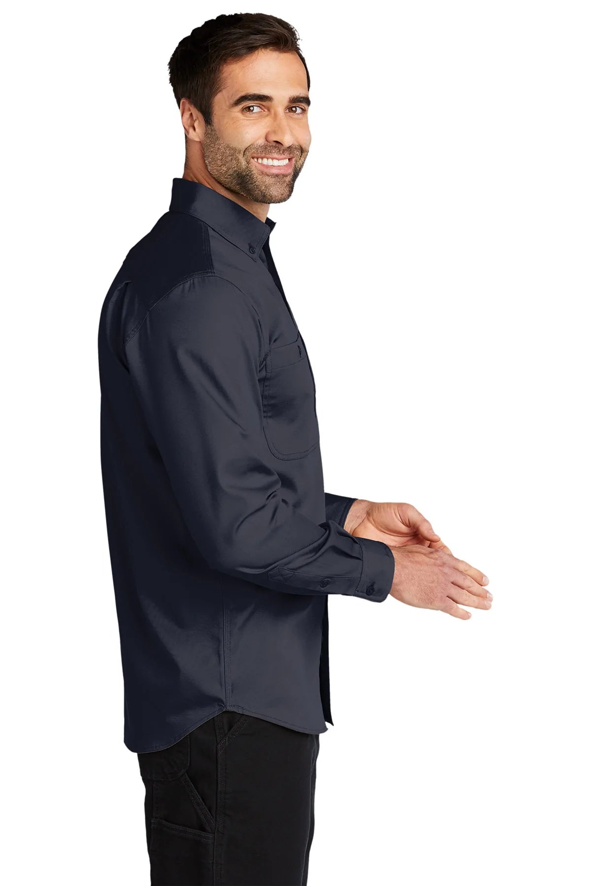 Carhartt Rugged Series Long Sleeve Work Shirt - Durable Navy Blue Cotton Shirt for Men | Perfect for Construction, Farming & Outdoor Workwear