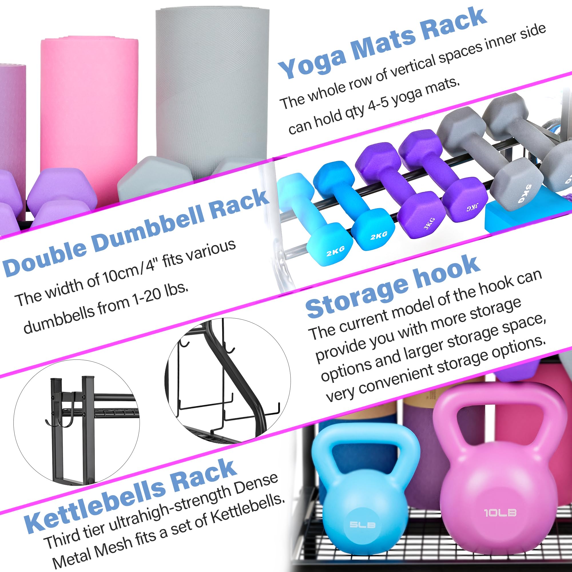 Dumbbell Rack & Yoga Mat Storage Organizer - Heavy Duty Home Gym Equipment Stand for Dumbbells, Kettlebells & Exercise Mats | Space-Saving Workout Gear Storage with Wheels | Perfect for Home Gym, Garage & Fitness Studio Organization