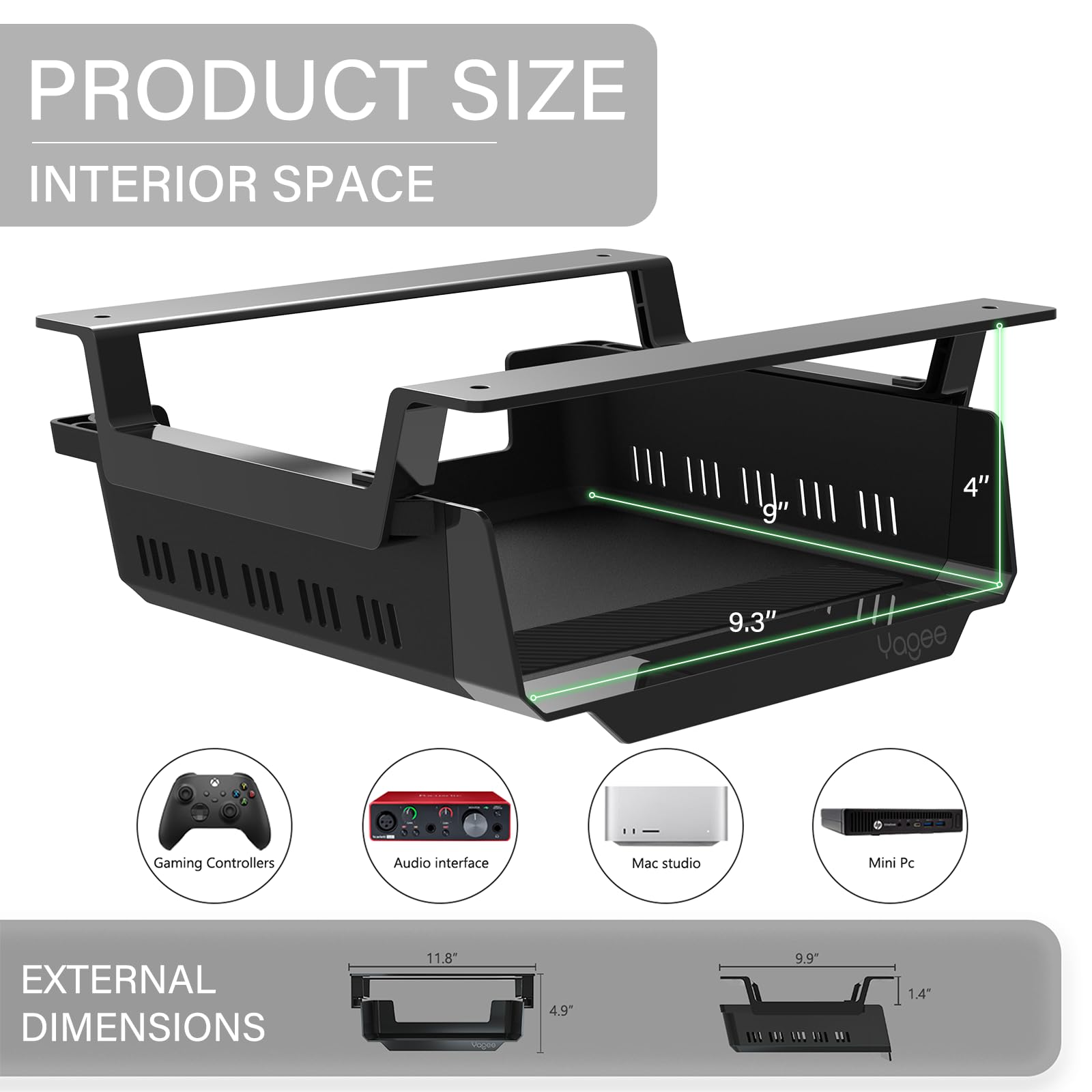YaGee Under Desk Shelf Organizer - 2 Pack Self-Adhesive Storage Drawer with Cable Management for Home Office, Gaming Setup & Standing Desk | Space-Saving Desktop Accessory for Keyboard, Mouse & Devices