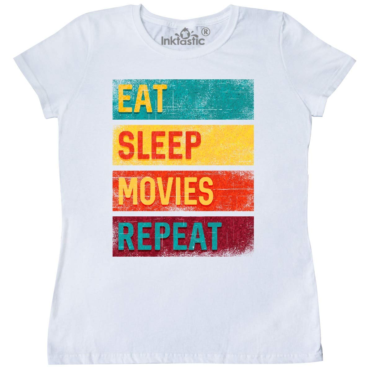 Eat Sleep Movies Repeat Women's T-Shirt | Funny Movie Lover Graphic Tee | Casual Cotton Shirt for Women | Perfect for Movie Nights & Pop Culture Fans