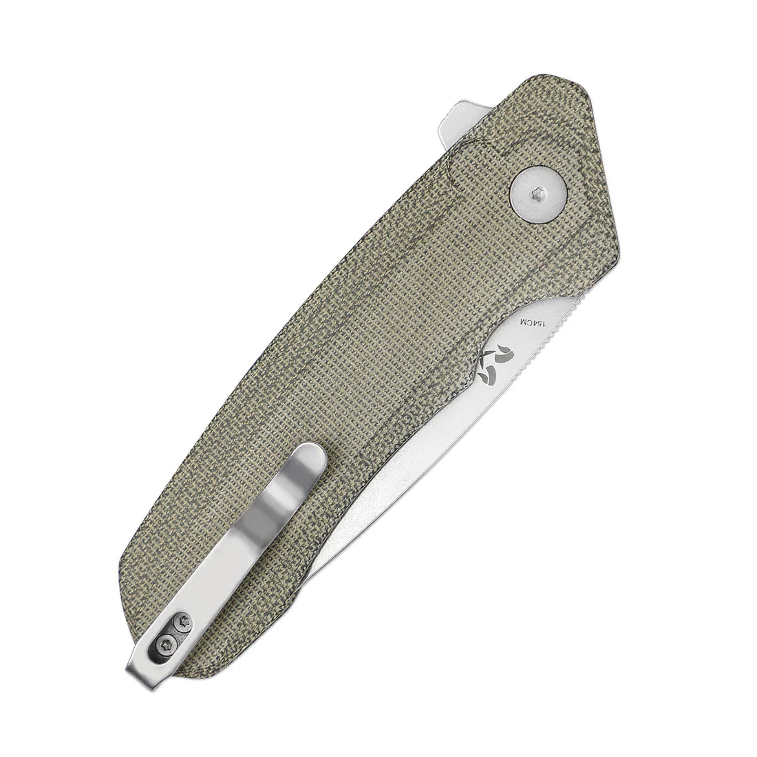 Kizer V4602C2 Vanguard Mad Tanto Button Lock Folding Knife - Plain Stonewash Blade & Green Micarta Handles - EDC, Outdoor, Camping, Survival Gear
