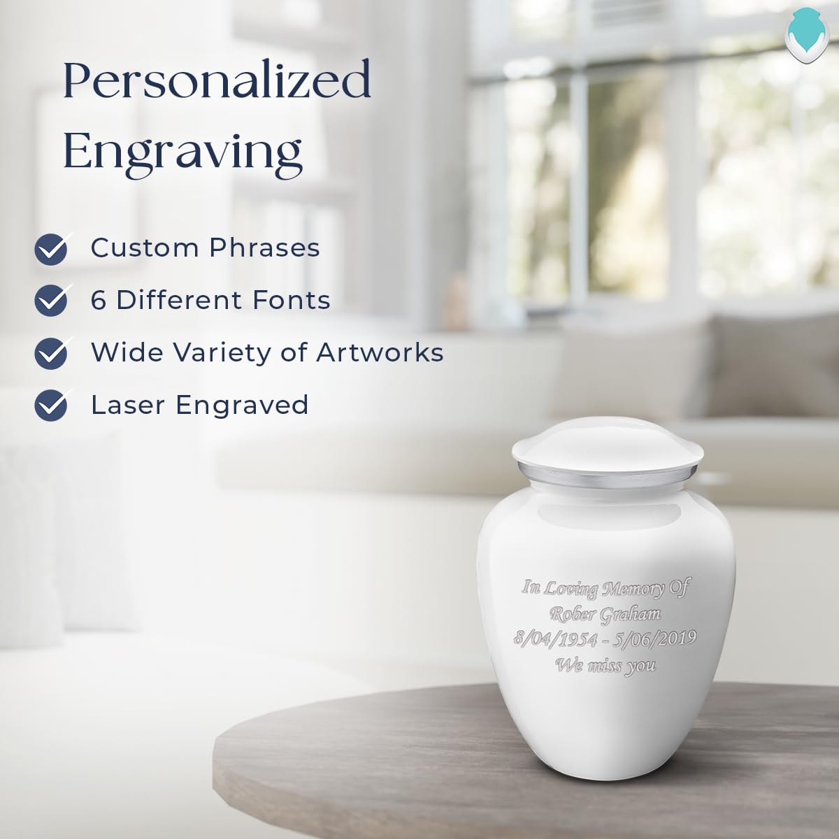 Personalized Small Cremation Urn for Human Ashes - Elegant White Funeral Urn for Women & Men - Holds 44 lbs - Perfect for Home Memorials, Funeral Services & Ash Scattering Ceremonies