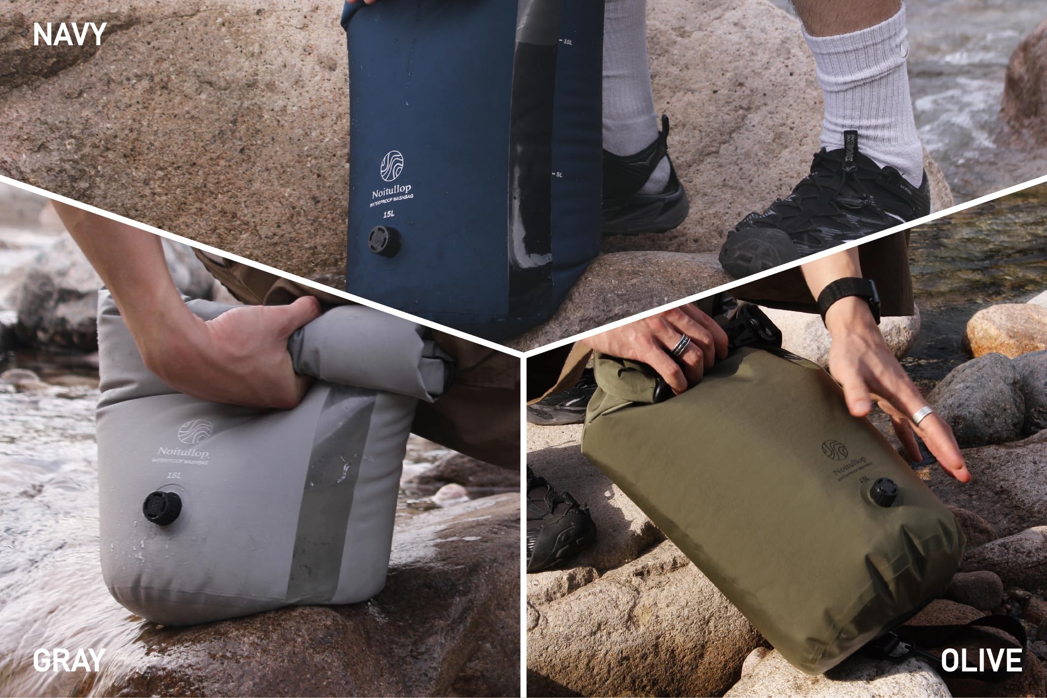 Portable Washing Machine Bag - 15L Waterproof Dry Bag for Travel & Camping - Compact Manual Clothes Washer - Lightweight Nylon Laundry Bag (Gray) - Perfect for Outdoor Adventures, RV Trips & Emergency Use