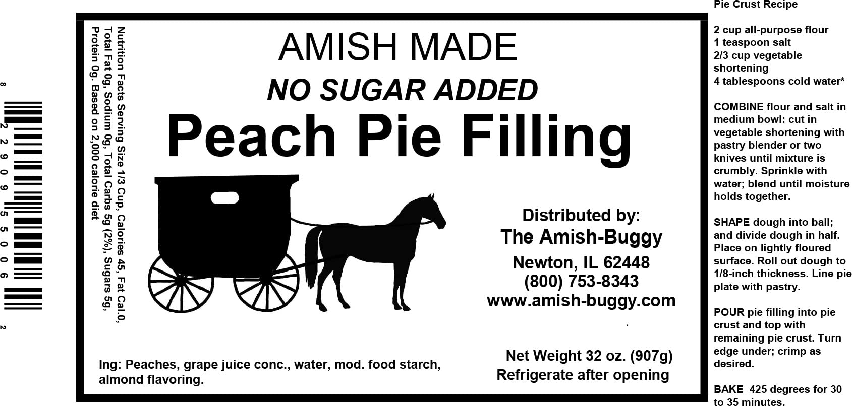 No Sugar Added Peach Pie Filling & Topping - Ready to Use 32 oz Jar - Perfect for Pies, Desserts, Yogurt & Baking