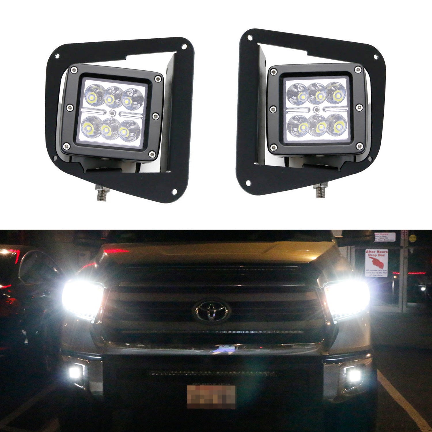 48W CREE LED Pods with Fog Lamp Mounting Brackets & Wiring Harness for 2014-2021 Toyota Tundra - Off-Road Lighting, Fog Light Replacement, Truck Accessories