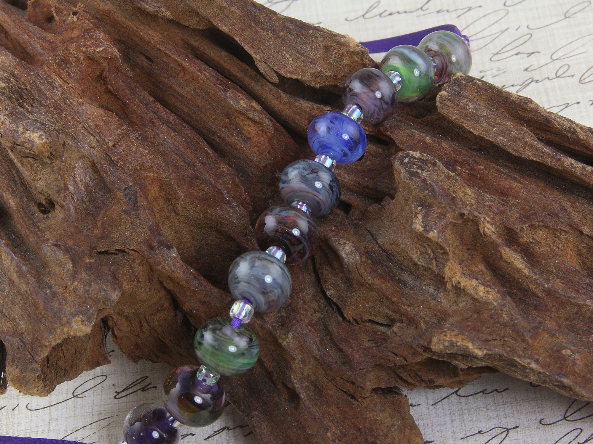 Handmade Purple Swirls Lampwork Glass Beads Set - 50pcs for Jewelry Making, DIY Crafts, Bracelets & Necklaces - Perfect for Beaders, Artists & Gift Giving
