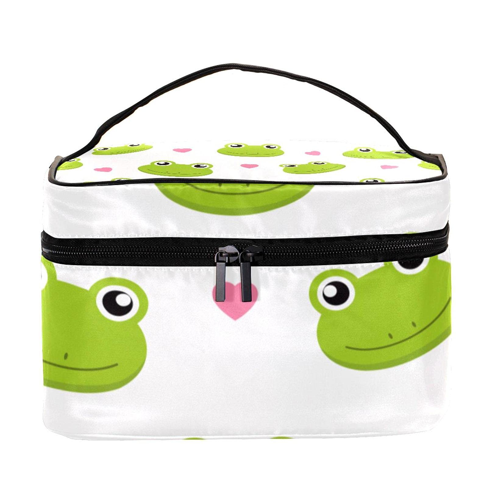 Adorable Cartoon Frog with Hearts Travel Makeup Bag - Large Waterproof Cosmetic Organizer Case with Zipper for Women & Girls - Perfect for Vacation, Gym, School & Daily Essentials Storage