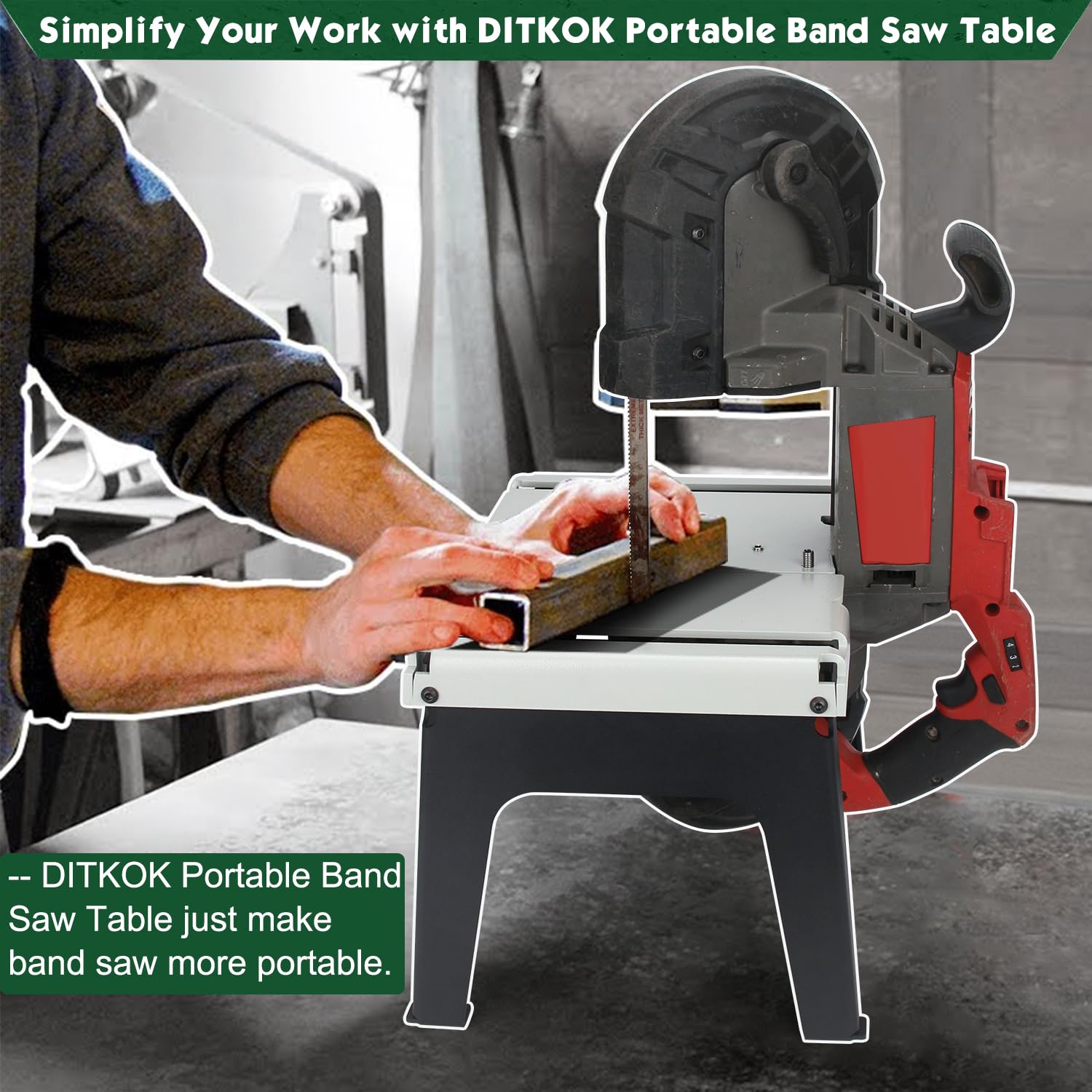 Portable Band Saw Stand Table for Milwaukee Band Saw - Heavy Duty Powder Coated Steel Base (Saw Not Included) | Workshop, Construction Site & DIY Metal Cutting Projects