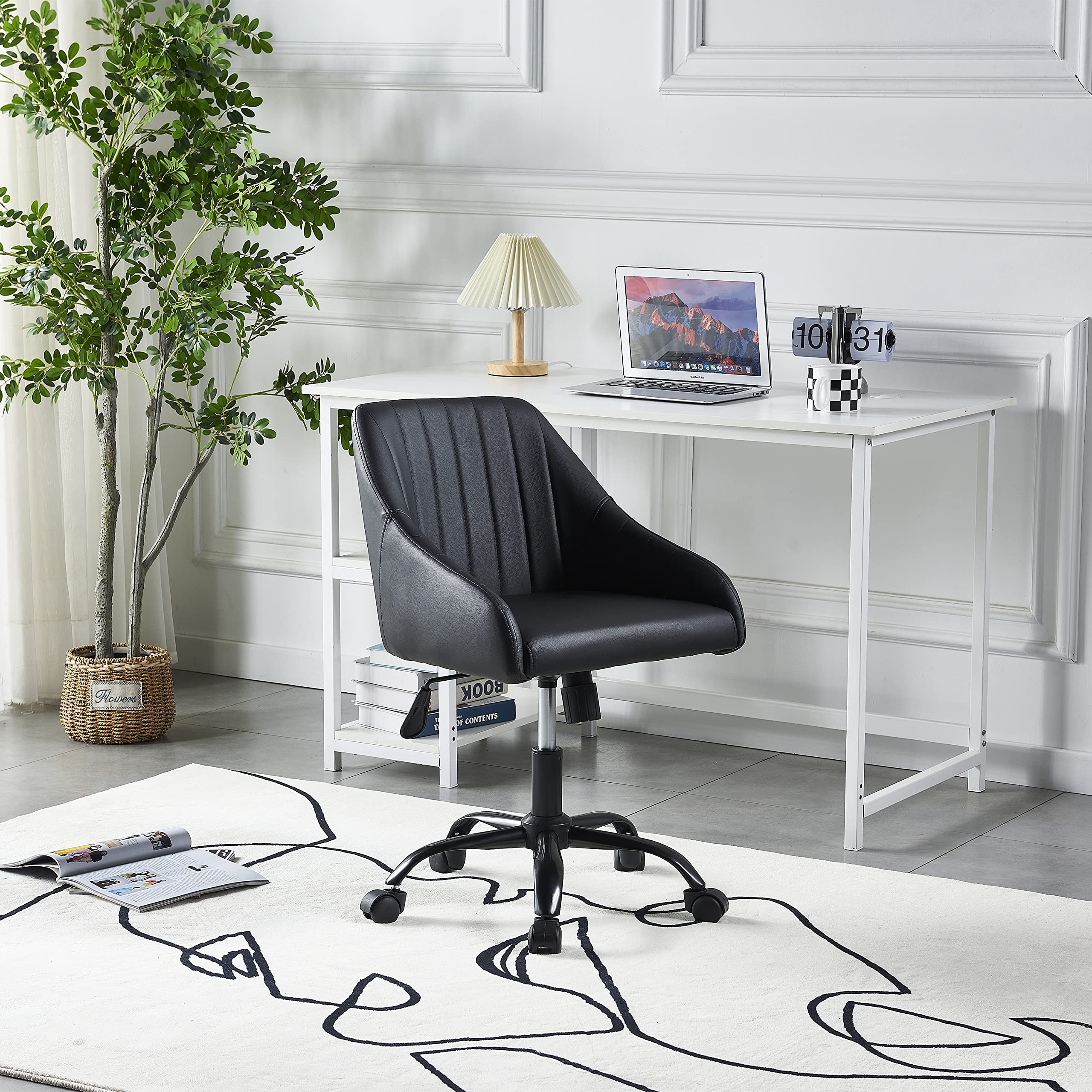 IDS Home Contemporary PU Leather Adjustable Office Desk Chair - Ergonomic Swivel Task Chair with Smooth Rolling Casters, Durable & Reliable for Home Office, Gaming, Study & Workspace (Black)