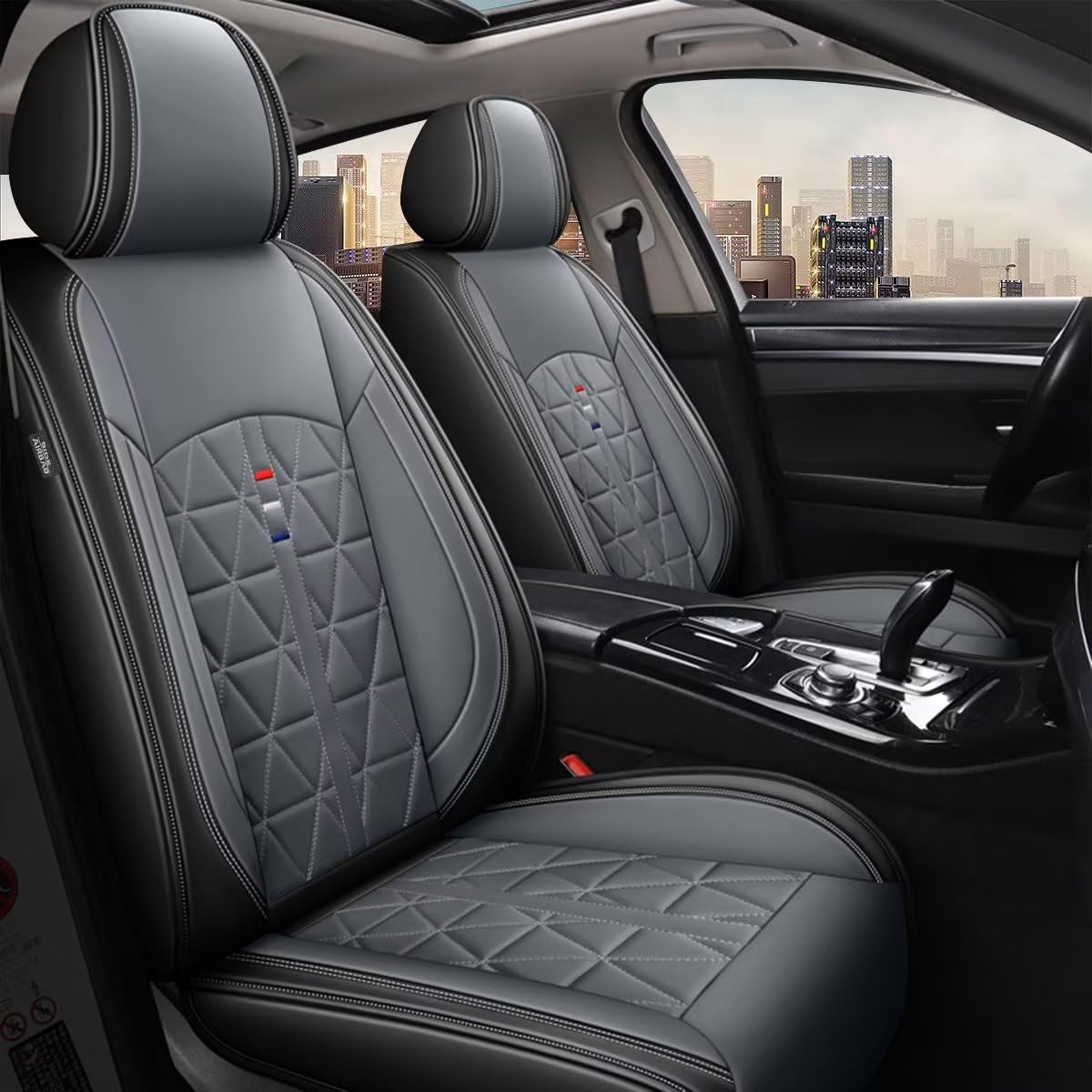 Waterproof Faux Leather Front Seat Covers for Hyundai Tucson 2010-2025 - Airbag Compatible Car Seat Protectors (2 Front Seats, Black & Grey) | Perfect for Daily Commuting, Road Trips & Protecting Your Vehicle Interior