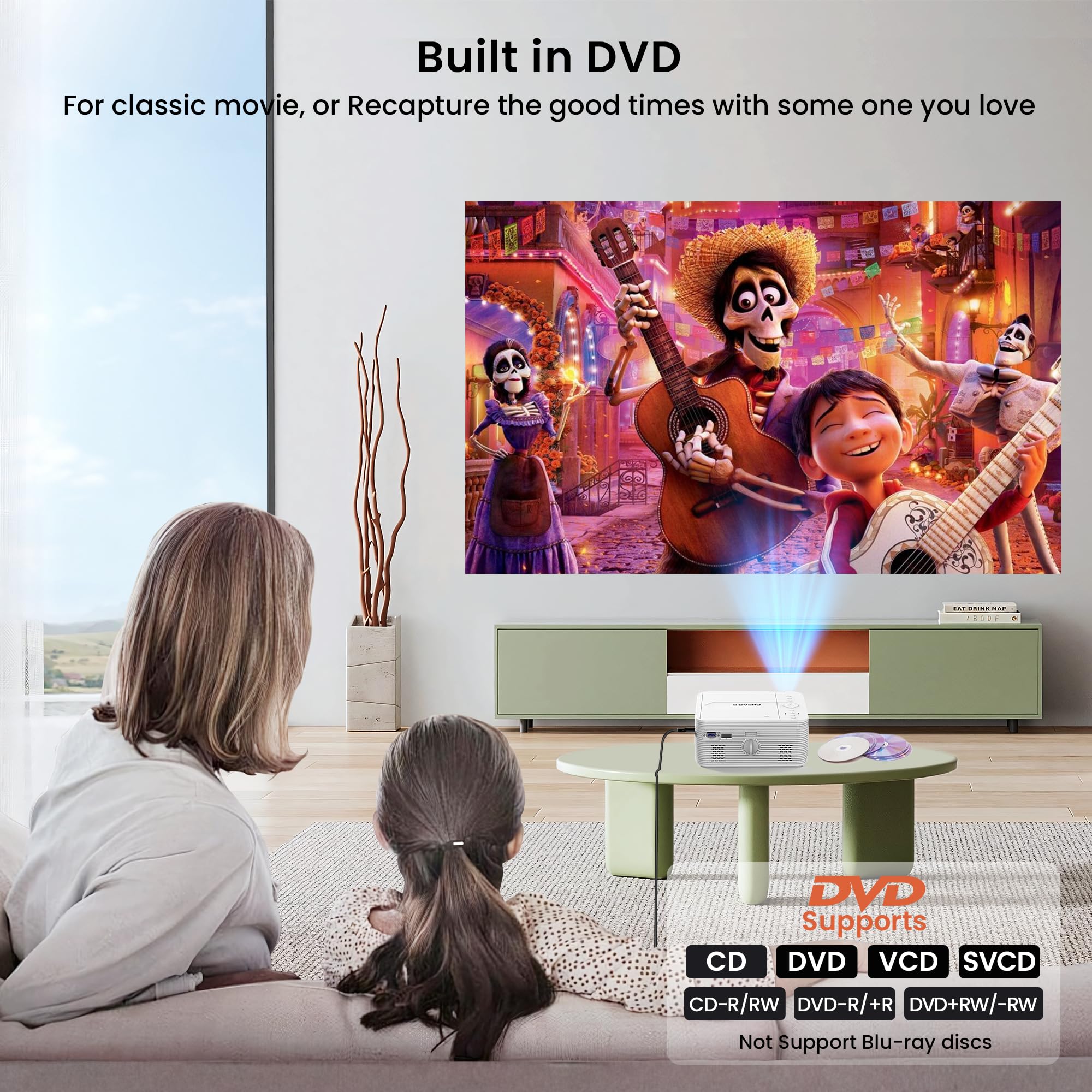 BIGASUO HD 9000L Bluetooth Projector with Built-in DVD Player | 1080P Mini Outdoor Movie Projector Supports 250