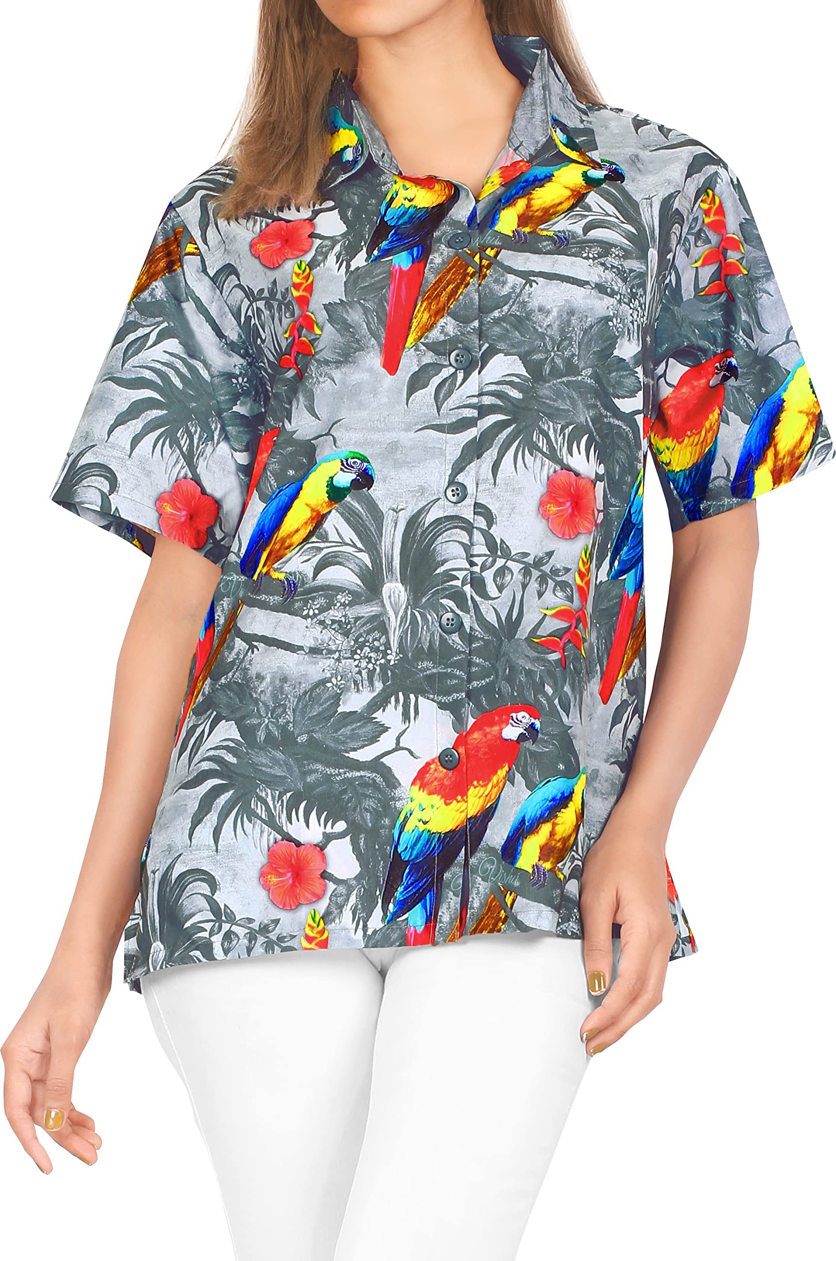 LA LEELA Women's Funny Short Sleeve Hawaiian Shirt - Casual Vacation Tops for Beach Party, Summer Outfits & Tropical Getaways