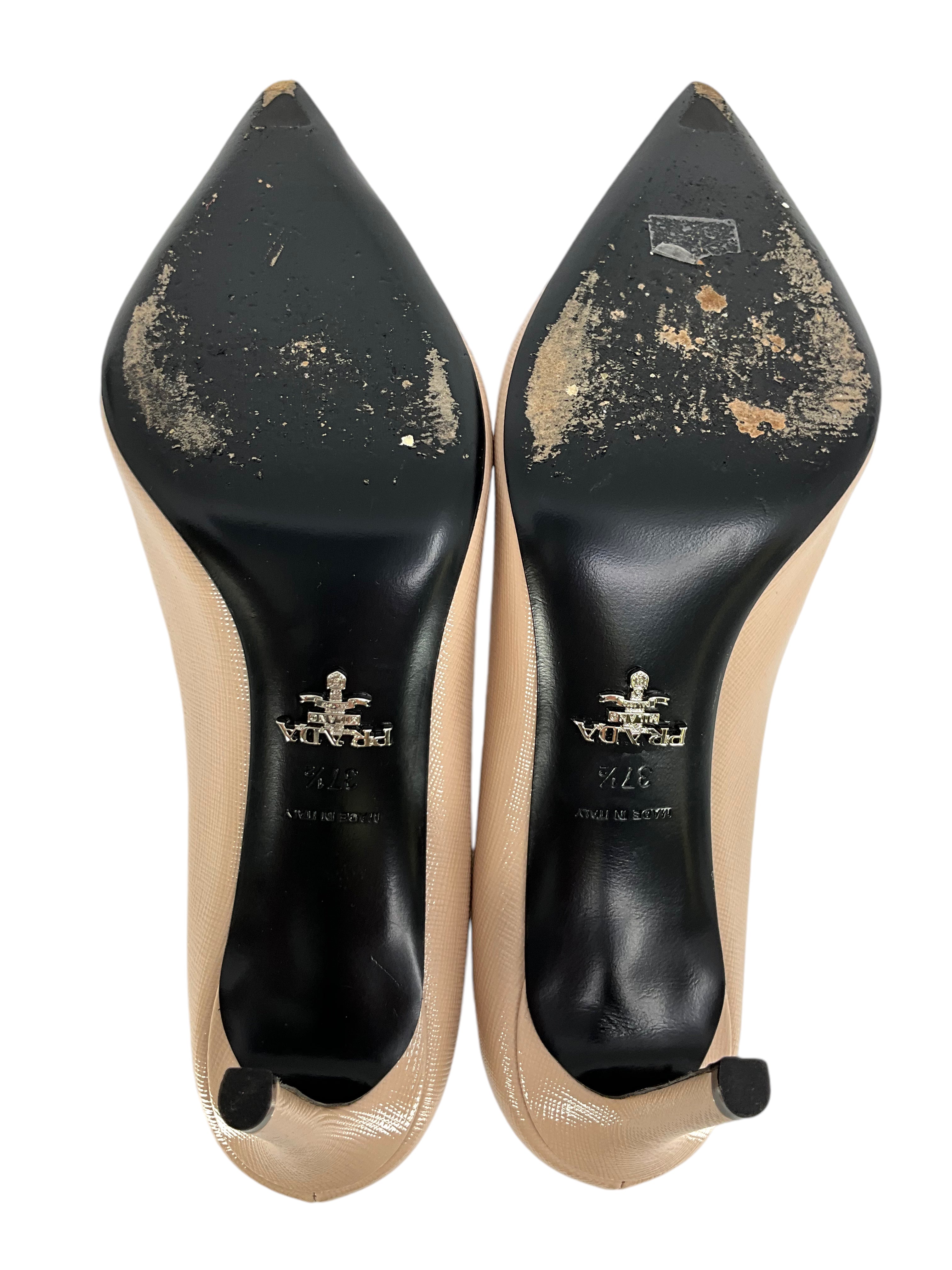 PRADA Saffiano Leather Pointed Toe Pumps Women's Size 7.5 - Luxury High Heels for Office, Party & Formal Events