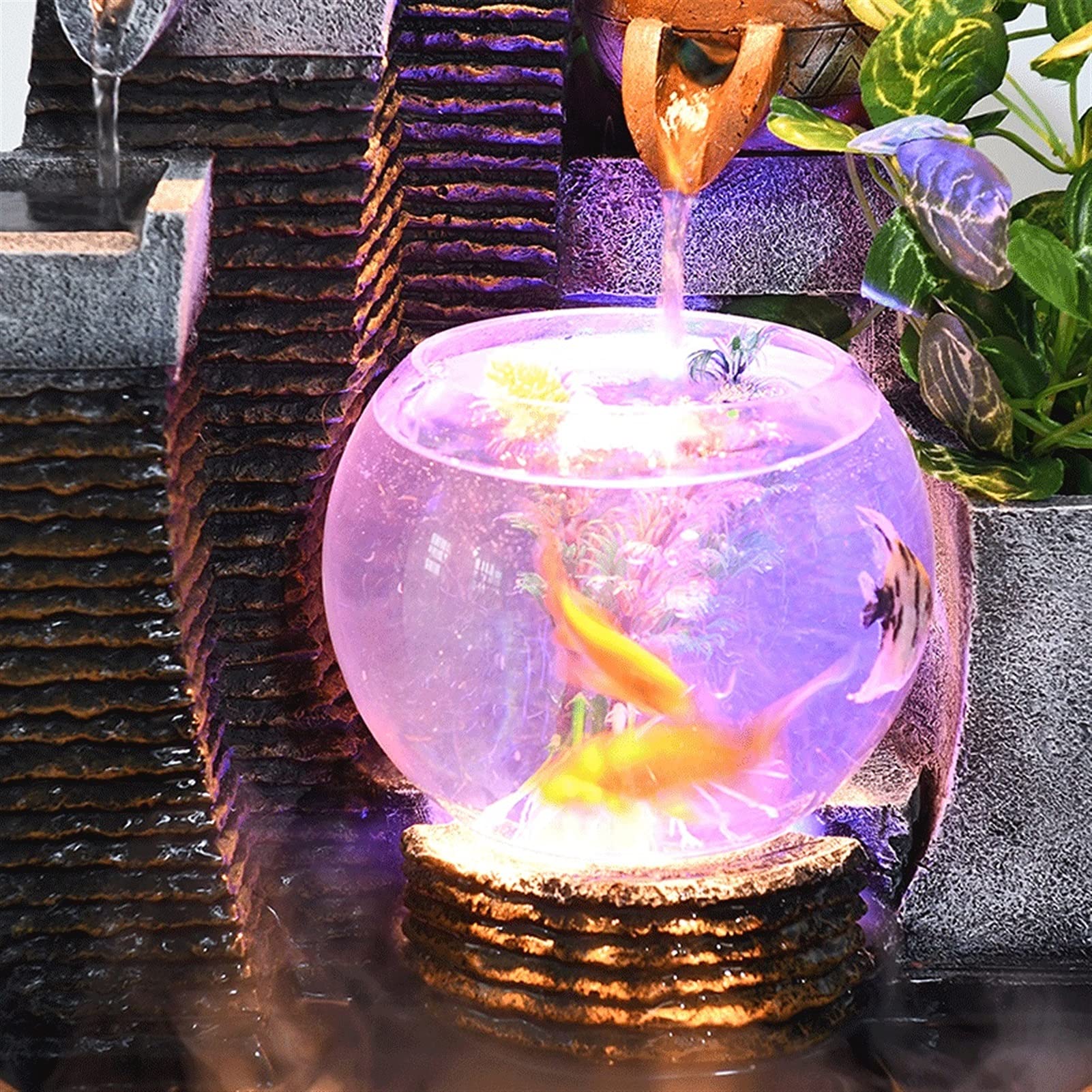 Indoor Water Fountain with LED Light - 35x43cm Zen Decor for Office, Living Room, Fish Tank | Humidifier & Lucky Decoration for Home & Workspace Relaxation