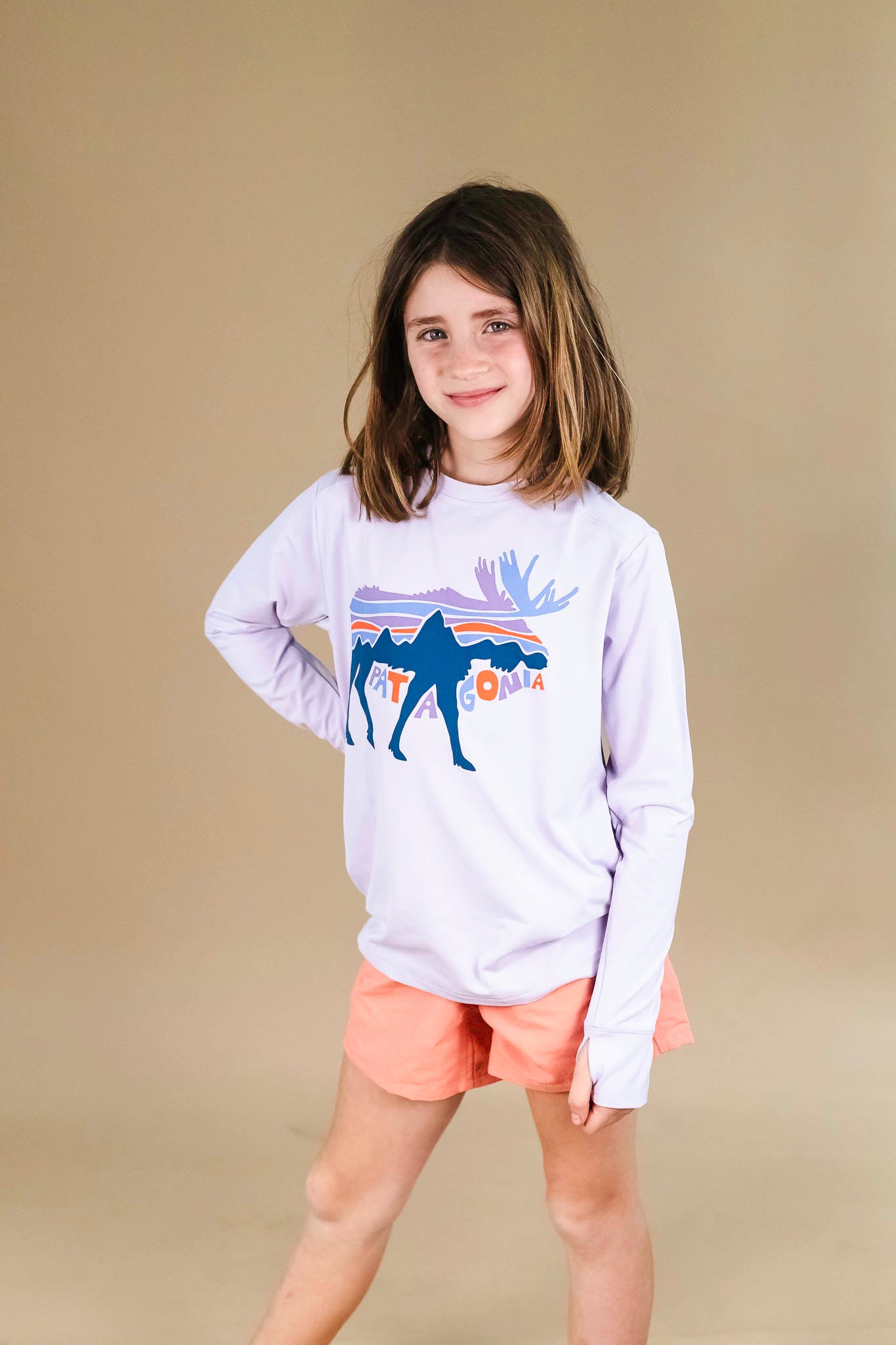 Fitz Roy Moose Long Sleeve T-Shirt for Girls - Soft Cotton Graphic Tee for Outdoor Adventures & Casual Wear