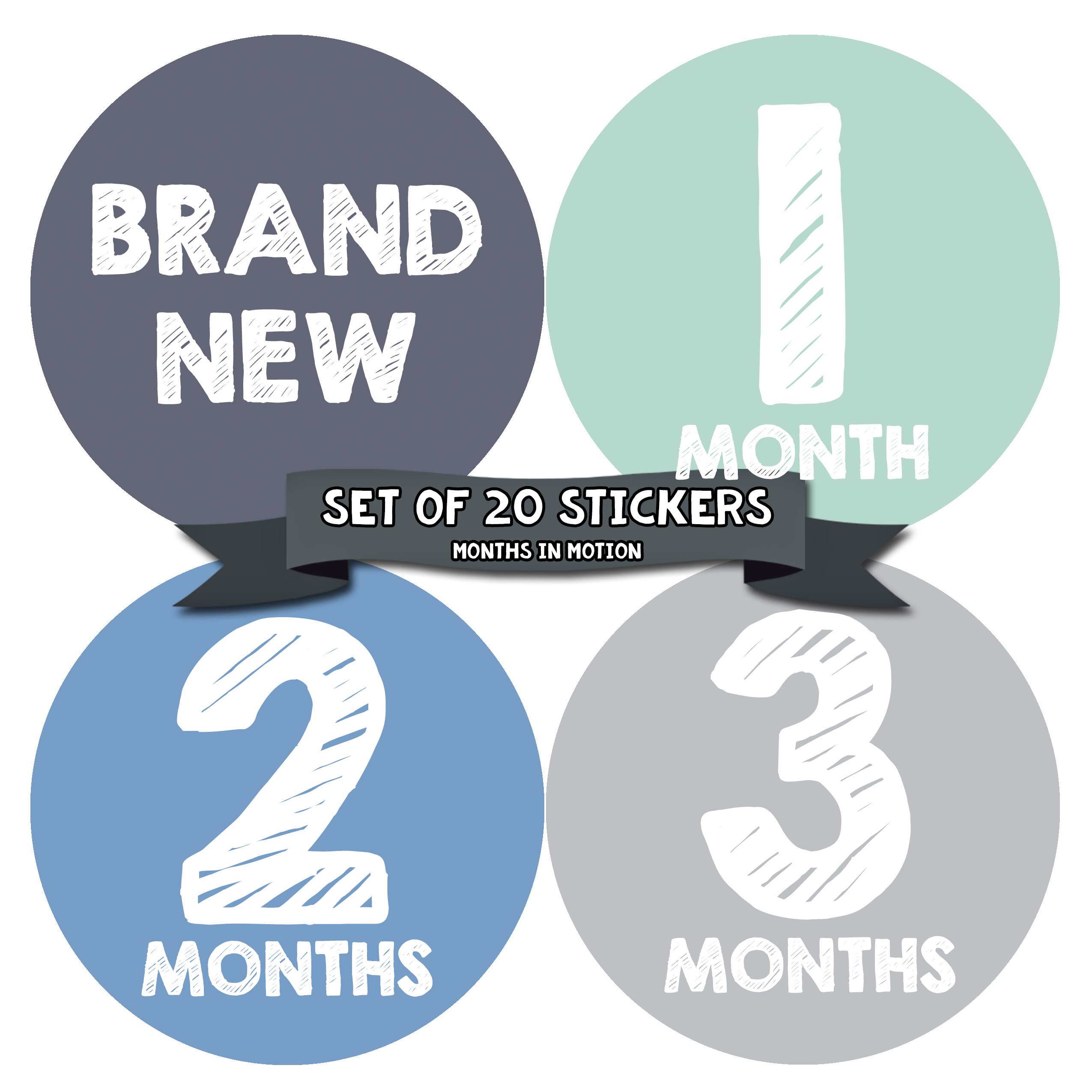Baby Monthly Milestone Stickers for Newborn Boys - Set of 20 Adhesive Photo Props - Perfect for Monthly Baby Photos, First Year Memory Books & Nursery Decor