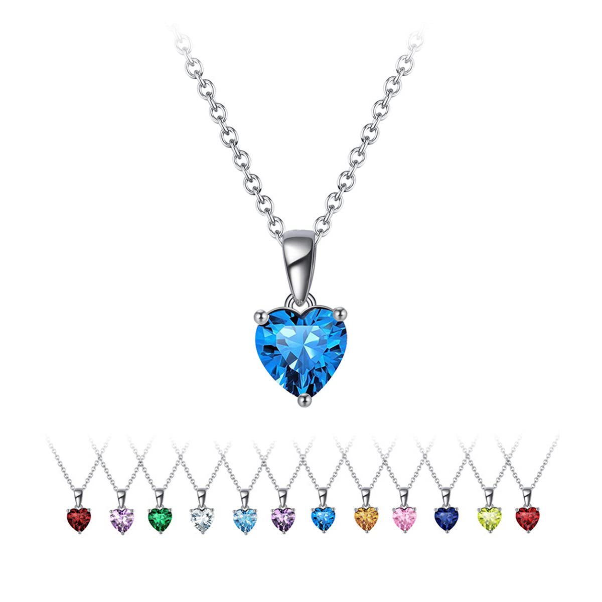 **925 Sterling Silver Heart Necklace for Women with 5A Cubic Zirconia & Birthstone - Elegant Pendant Jewelry Gift for Mother's Day, Valentine's Day, Birthday, Anniversary, or Party - 18