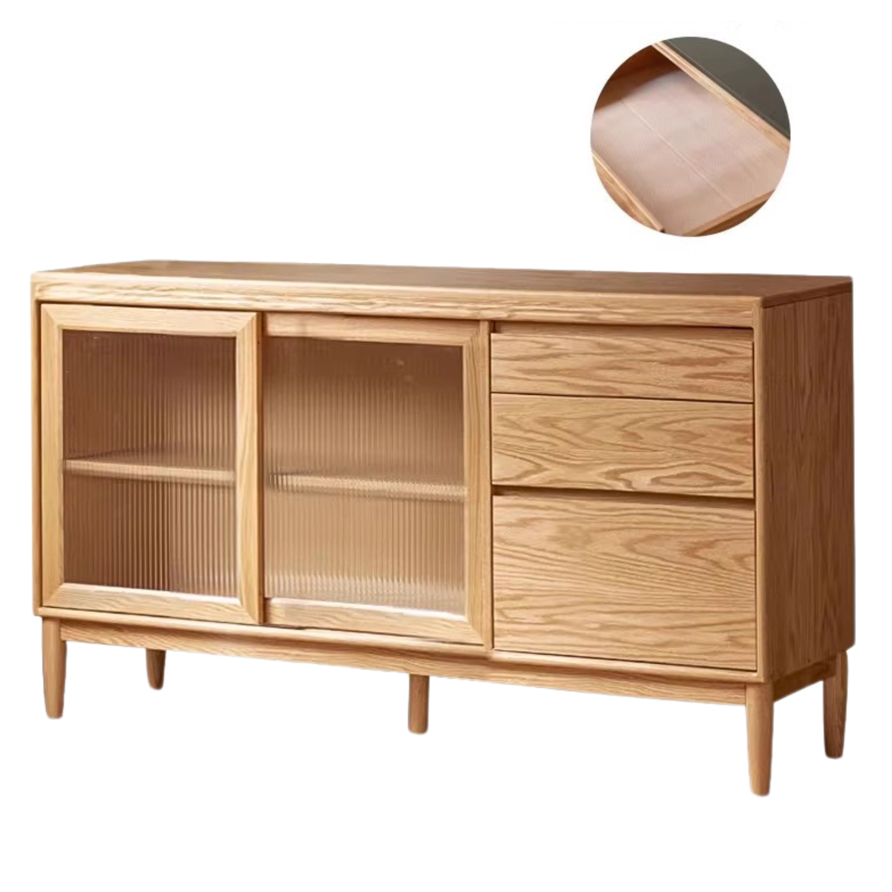 Oak Solid Wood Large Capacity Storage Sideboard - Rustic Buffet Cabinet for Dining Room, Living Room & Entryway Storage