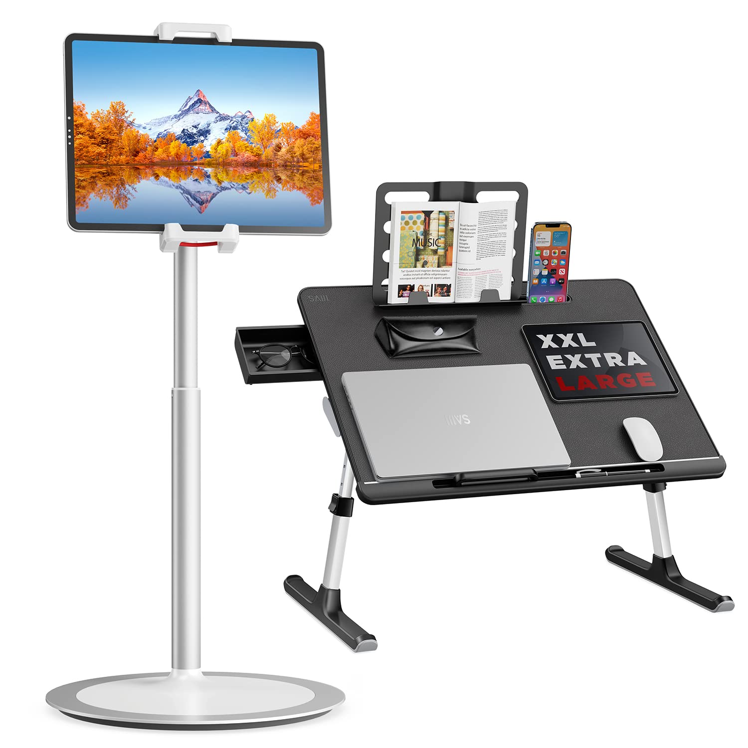 SAIJI Adjustable Tablet Stand Holder & Laptop Bed Tray Table - Portable Multi-Angle Viewing Stand for iPad, MacBook, Kindle - Perfect for Home Office, Bed, Sofa & Travel Use