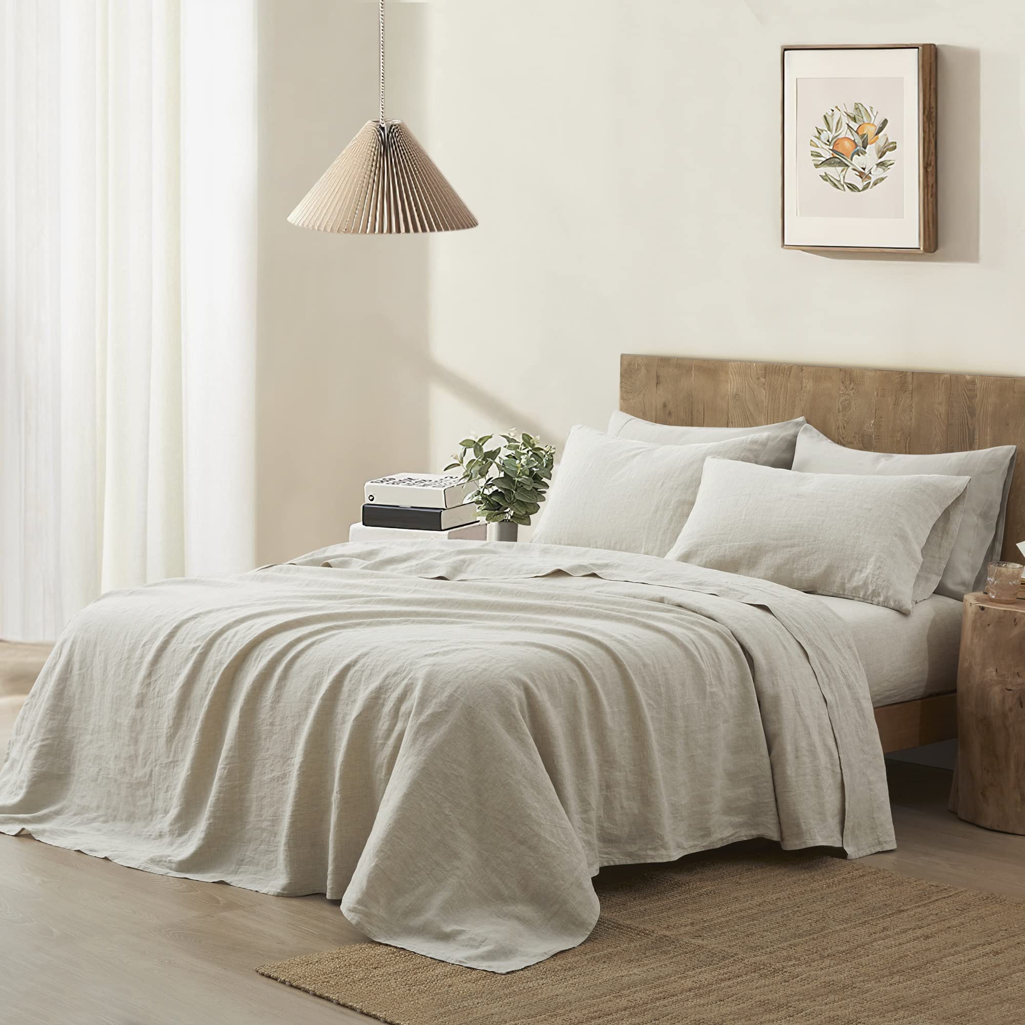 ATLINIA 100% Pure Flax Linen Bed Sheets Set King Size - Stone Washed French Linen Bedding for Farmhouse Style (Set of 4: Deep Pocket Fitted Sheet, Flat Sheet & 2 Pillowcases) - Breathable & Durable for All Seasons - Perfect for Home, Hotel, and Vacation Rental Bedrooms