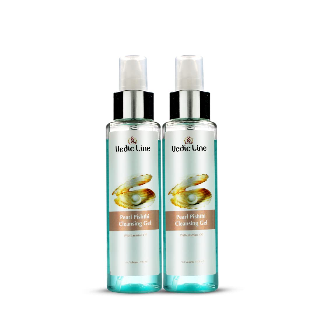 Vedicline Pearl Pishthi Cleansing Gel with Jasmine Oil & Pearl Powder - Anti-Aging, Brightening Face Wash for Fresh Glowing Skin (Pack of 2 x 100ml) | Perfect for Daily Skincare Routine & Valentine's Day Gifts