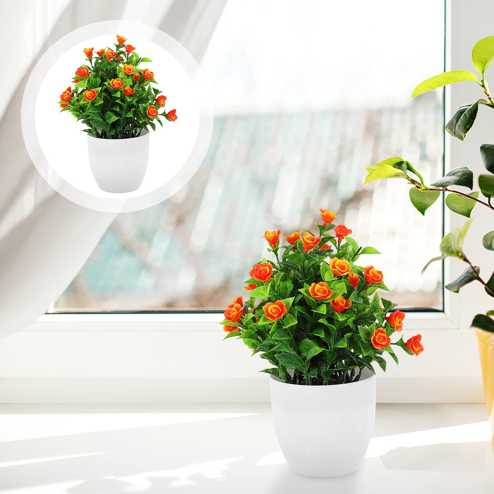 LIOOBO 2 Pack Mini Plastic Potted Rose Plants - Artificial Floral Decor for Home, Office, Wedding Centerpiece, and Tabletop Arrangements