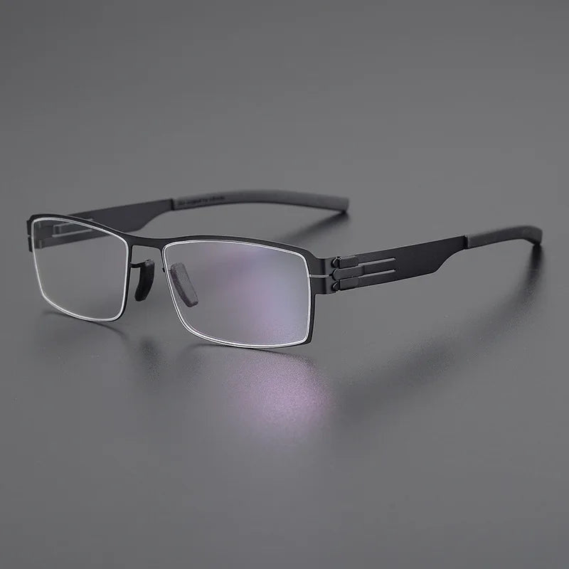 Black Unisex Full Rim Screwless Rectangle Stainless Steel Eyeglasses 5085 - Stylish & Durable for Work, Reading, and Everyday Wear