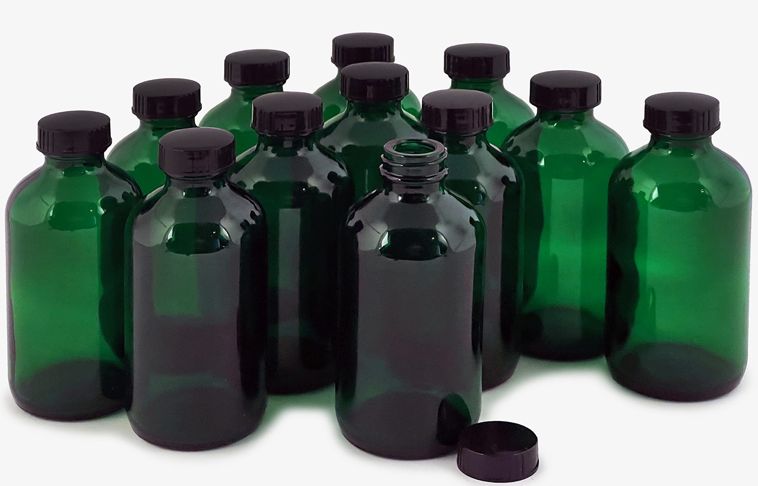 Vivaplex 12-Pack 8 oz Green Glass Bottles with Lids - Perfect for Essential Oils, DIY Beauty Products & Home Storage
