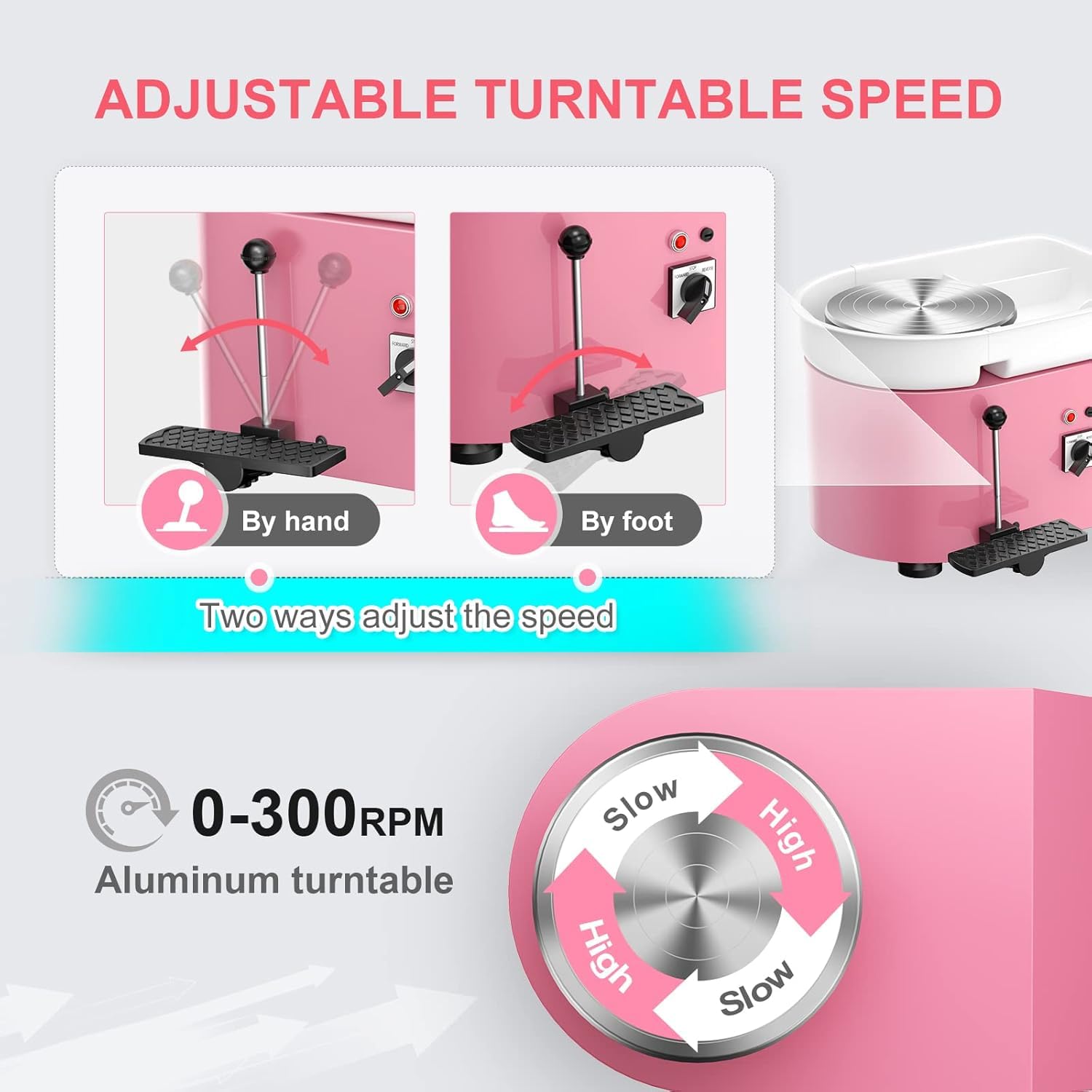 350W Electric Pottery Wheel with Foot Pedal - 25CM Ceramic Forming Machine for DIY Clay Art, Pottery Crafting & Ceramic Making - Perfect for Beginners & Artists (Pink) - Home Studio, Classroom & Art Workshop Essential