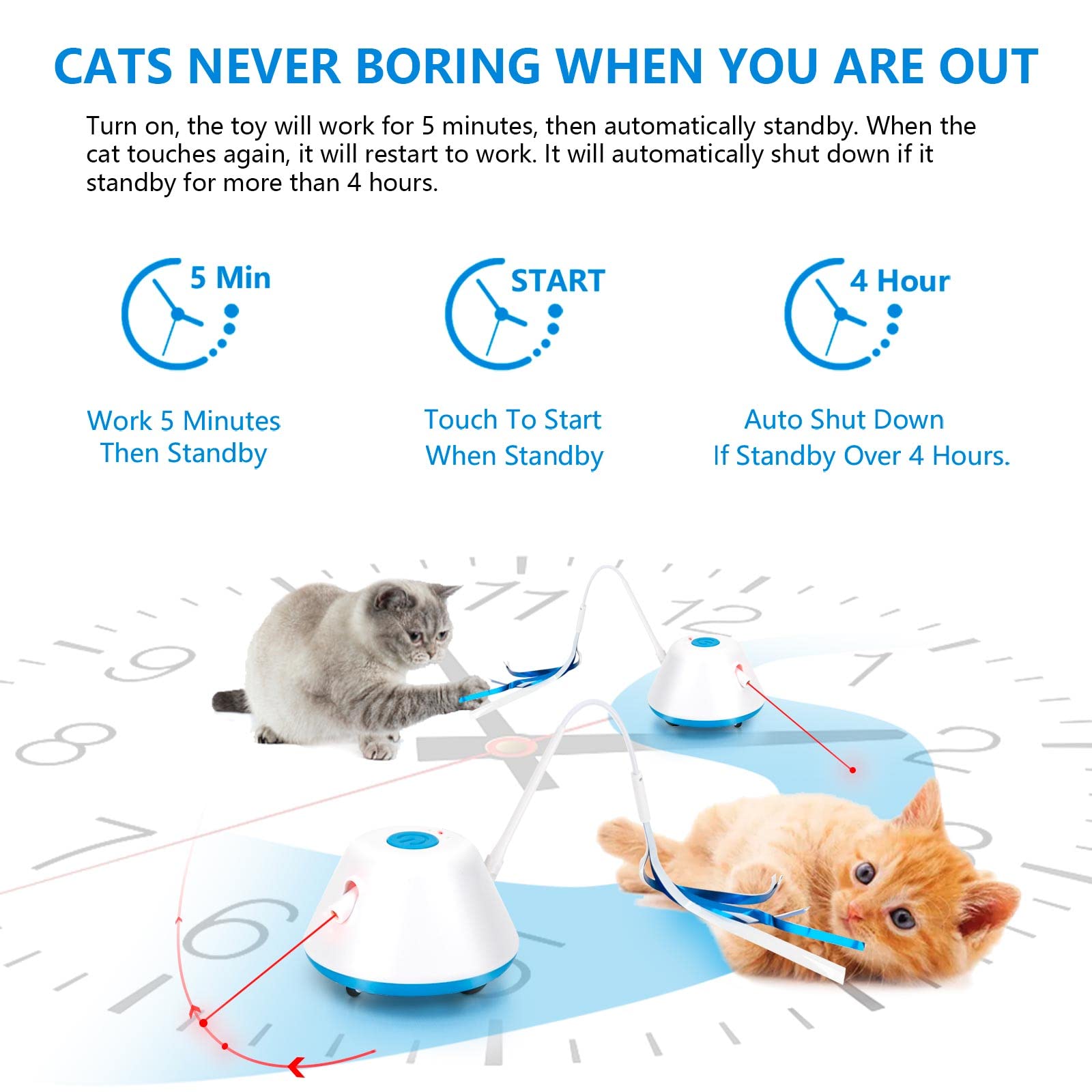 Interactive Cat Toy with LED & Feathers - Automatic Moving Kitten Toy with 3 Modes - Best Electric Robotic Cat Toy for Indoor Cats - Perfect for Playtime, Exercise & Boredom Relief