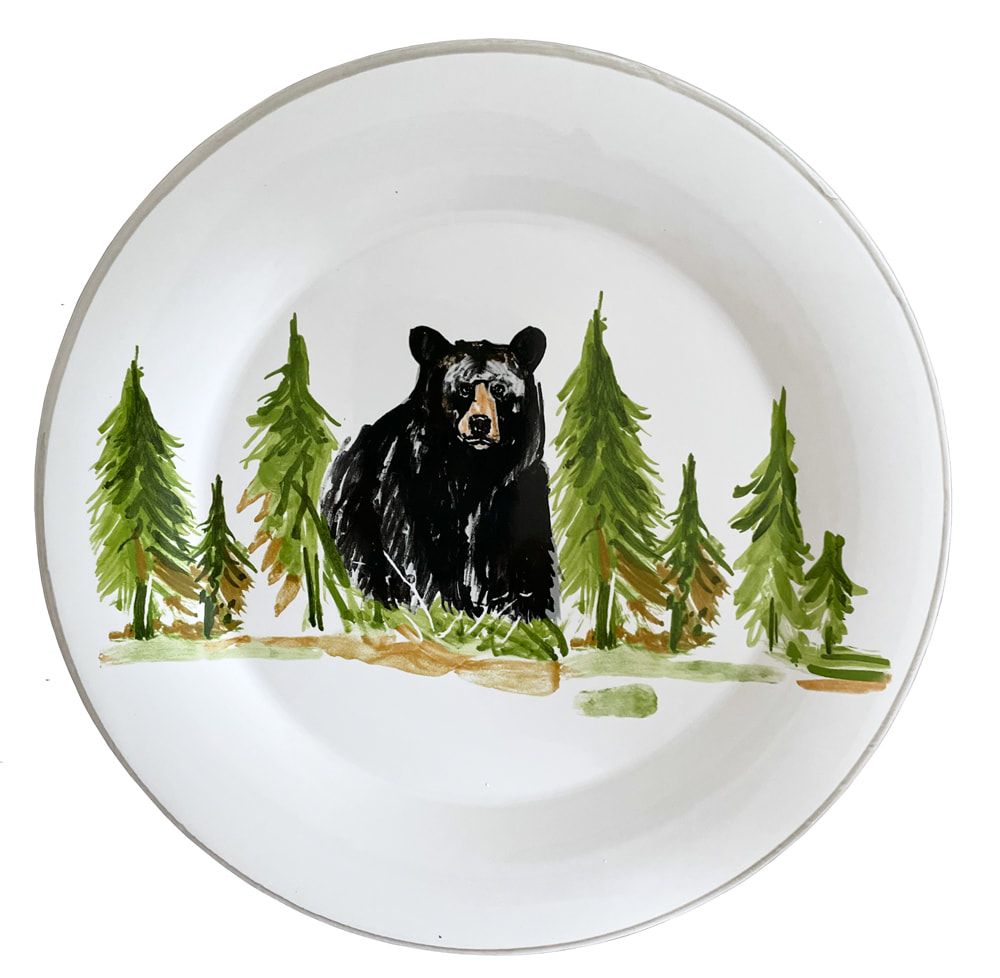 Premium Black Bear Dinner Plate Set - 12-Piece Stoneware Dinnerware for Family Meals, Camping & Outdoor Dining - Durable & Stylish Bear-Themed Plates for Everyday Use & Special Occasions