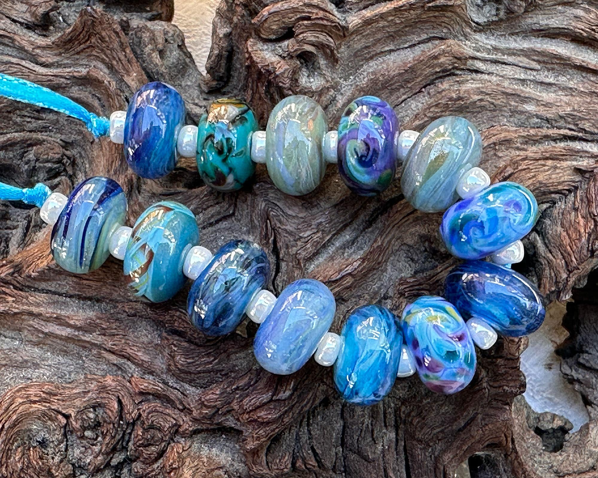 13pcs Blue Handmade Lampwork Glass Beads for Jewelry Making - DIY Necklace, Bracelet & Craft Projects - Perfect for Gifts & Boho Style Accessories