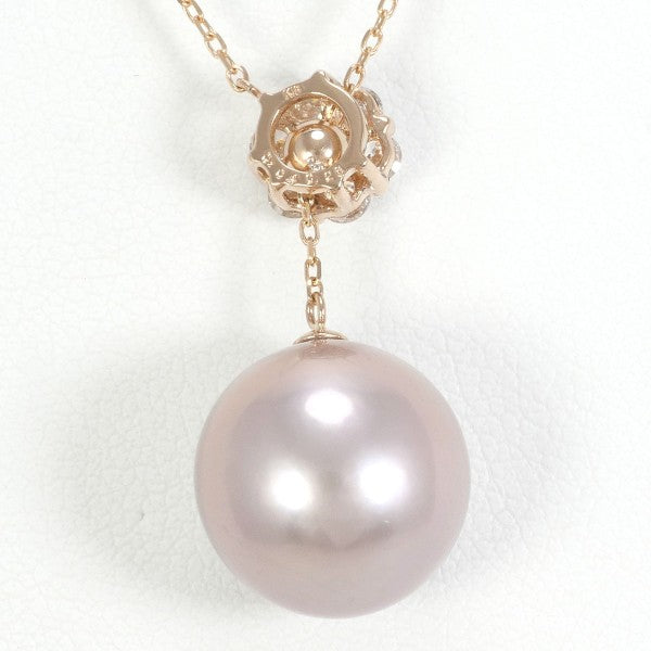 18K Pink Gold Freshwater Pearl & Pink Diamond Necklace for Women - Elegant Bridal Jewelry, Anniversary Gift, Valentine's Day Present