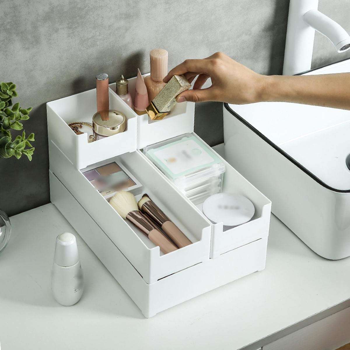 5-Piece Stackable Expandable Drawer Organizer Set for Dresser, Desk, Bathroom Vanity, Office & Kitchen - Space Saving Storage Trays for Clutter-Free Organization