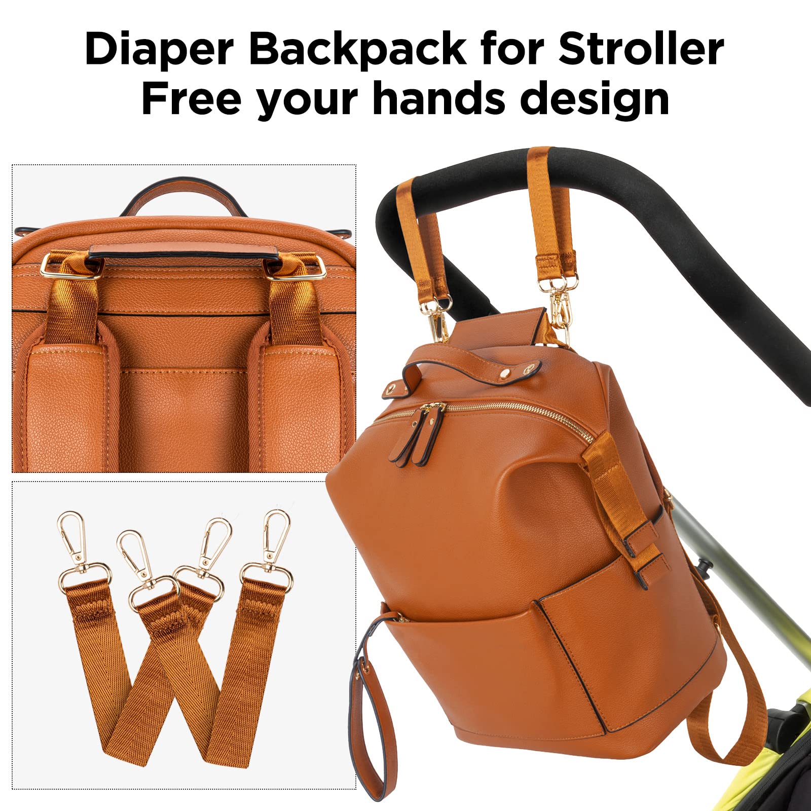 Minsong Waterproof Leather Diaper Backpack for Baby - Multifunctional Travel Diaper Bag with Changing Station for Mom & Dad (Brown) | Perfect for Daycare, Travel & Family Outings