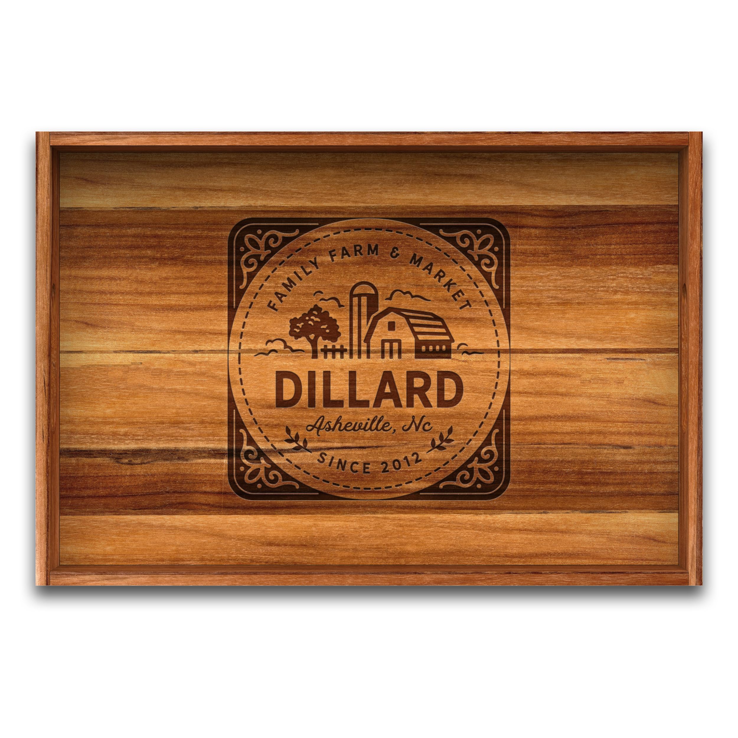 Personalized Teak Wood Farmhouse Tray - Rustic Farmhouse Decor for Kitchen, Bathroom & Entryway - Custom Farm Sign for Modern Farmhouse Style & Farmers Market Display