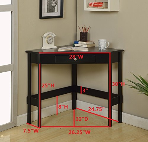 Kings Brand Furniture - Hastings White Wood Corner Desk with Drawer for Home & Office - Perfect for Small Spaces, Study Rooms & Workstations