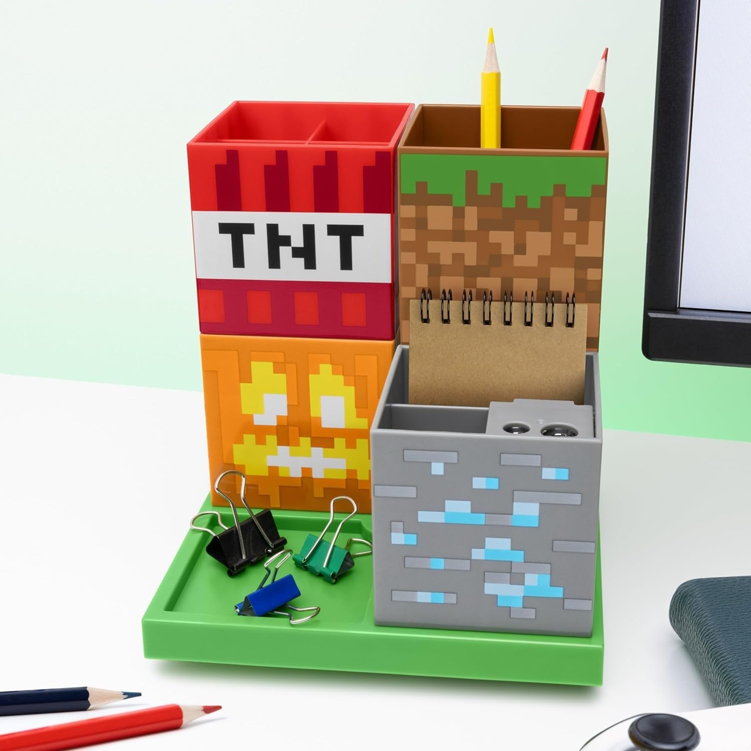 Minecraft Desktop Organizer Set – 4 Modular Blocks for Pencils, Pens & Markers | Customizable Stationery Holder | Gamer Decor & Desk Organization Accessory | Perfect for School, Office & Gaming Setup