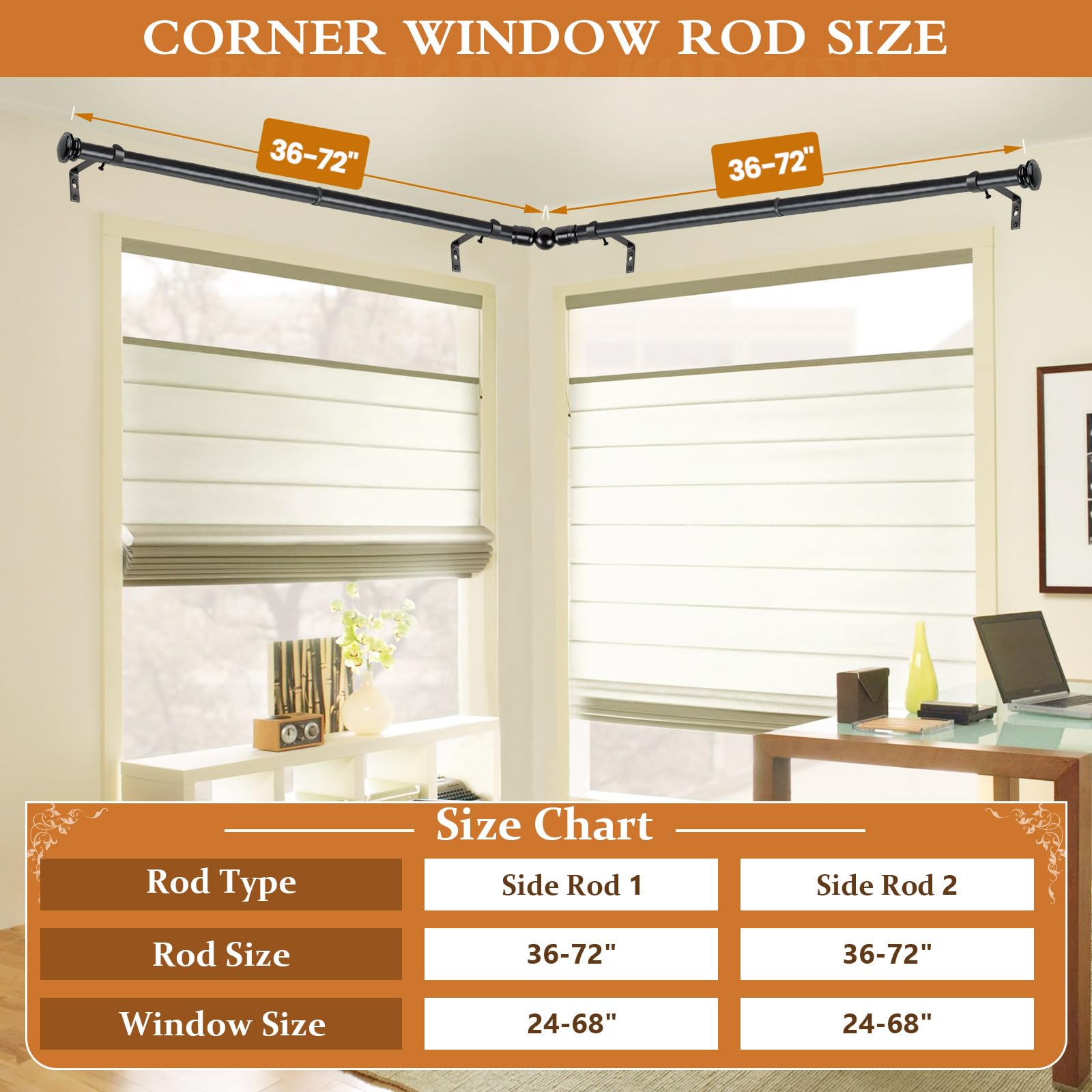 Tonial 36-72 Inch Black Window Curtain Rod - Decorative Telescoping for Home Decor