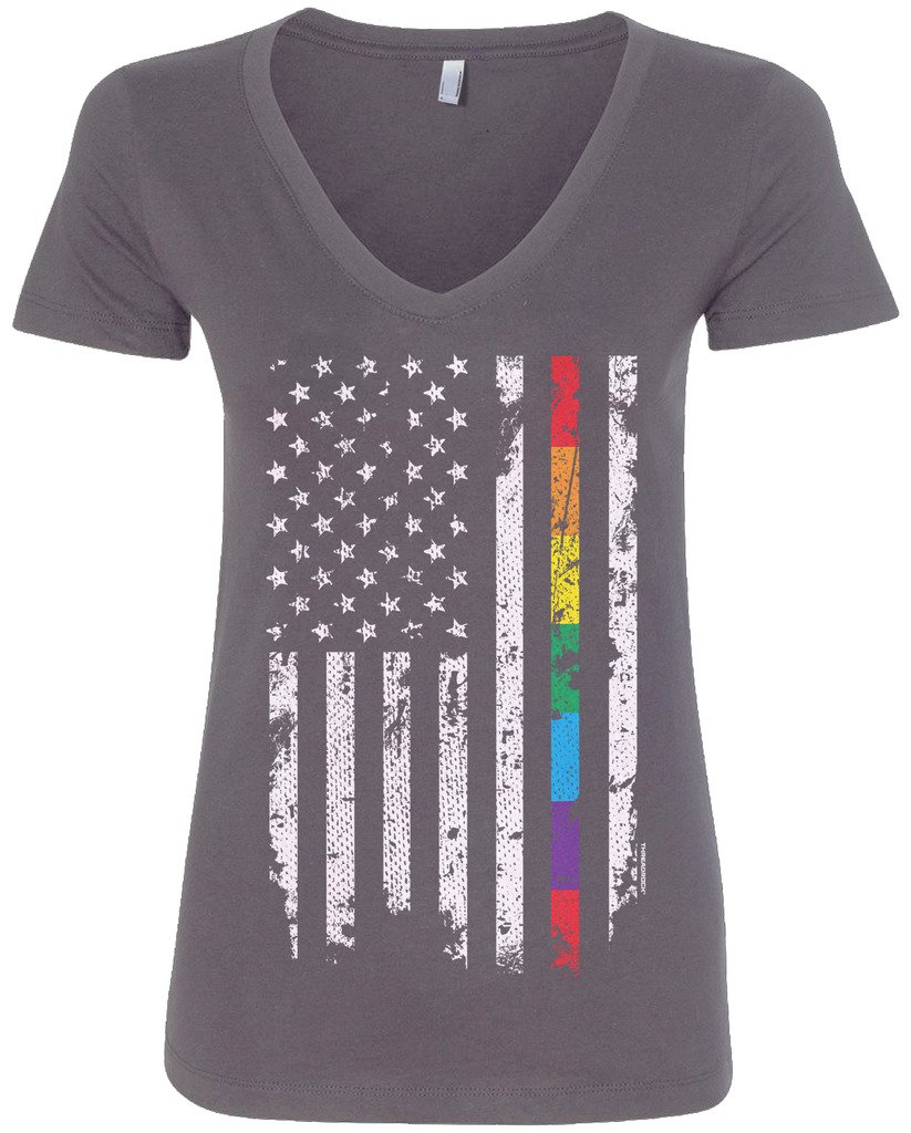 Threadrock Women's Gay Pride Rainbow American Flag V-Neck T-Shirt - LGBTQ+ Pride Month, Equality March & Festival Tee for Women's Casual Wear & Summer Outfits