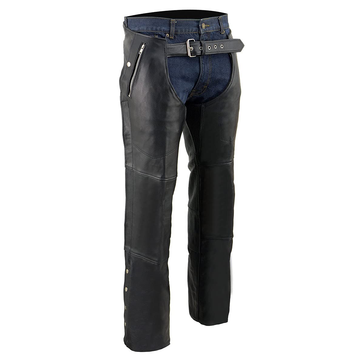 Milwaukee Leather SH1191C Men's Black Leather Motorcycle Chaps with 4 Pockets - Durable Riding Gear for Harley Davidson & Cruiser Bikes