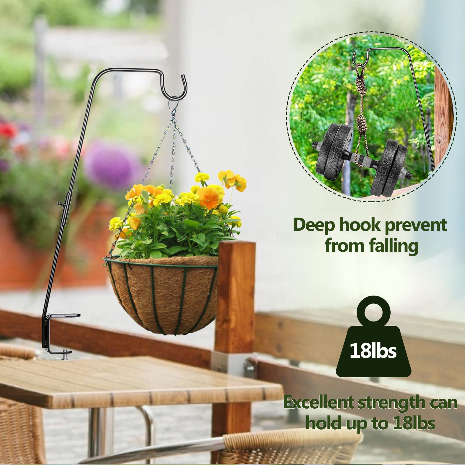 BOLITE 28 Inch Heavy Duty Deck Hook - Bird Feeder Hanger for Hummingbird Feeders, Planters, Lanterns & Wind Chimes - Perfect for Outdoor Decor, Garden Hanging & Holiday Decorations