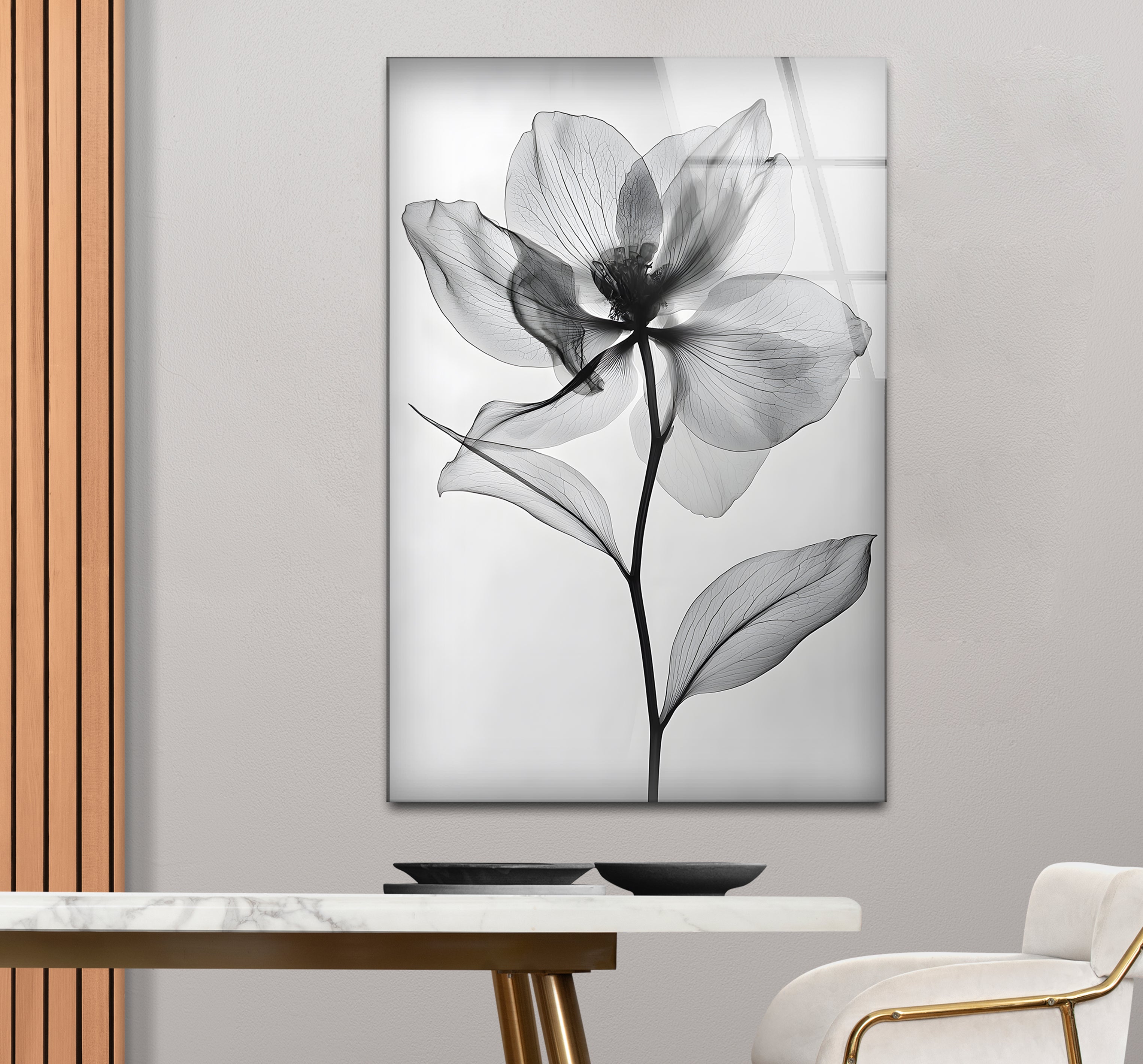 Black and White Flower Glass Wall Art - Elegant Home Decor for Living Room, Bedroom & Office