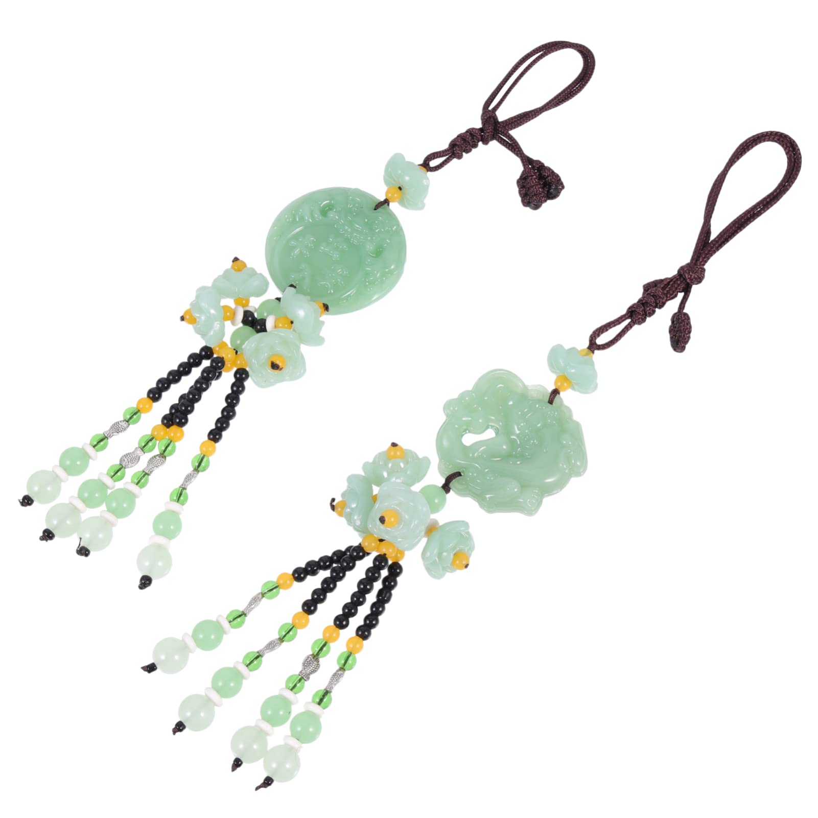 FOMIYES 2-Piece Lotus Jade Pi Yao Crystal Car Hanging Ornament - Feng Shui Rearview Mirror Charm Pendant for Good Luck & Safety | Car Accessories for Protection & Positive Energy