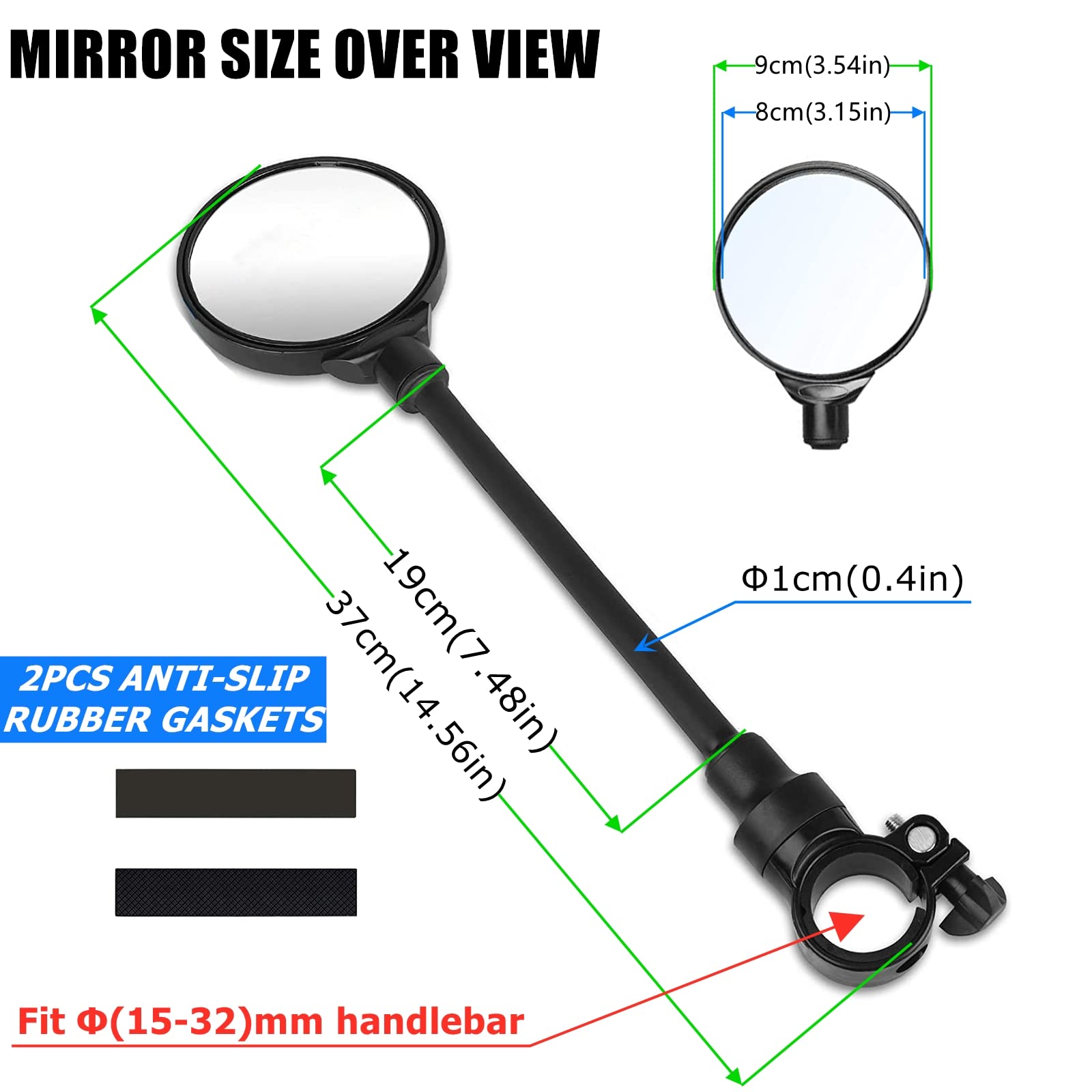 2 Pack Adjustable Bike Mirrors - Handlebar Mounted Rearview Mirrors for Bicycles, E-Bikes & Scooters | Acrylic Convex Round Design | Perfect for Commuting, Road Safety & Urban Cycling