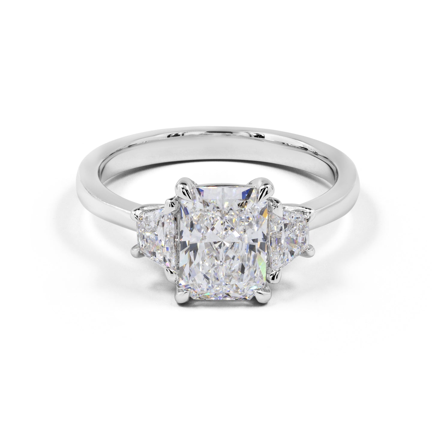 2.21 Carat Lab Grown Radiant Cut F Color VVS2 Clarity Diamond Engagement Ring in 14K White Gold with 3 Stones - Perfect for Proposals, Anniversaries & Special Occasions