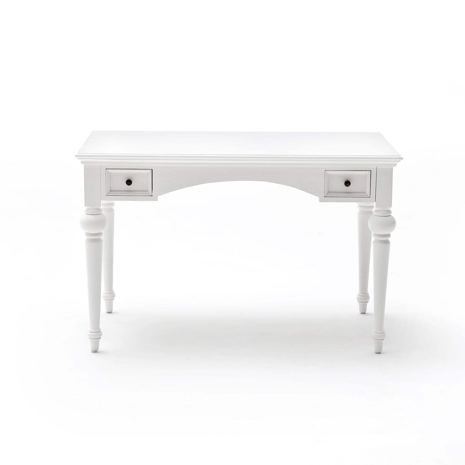 Provence Style Pure White Mahogany Wood Secretary Desk with 2 Drawers - Vintage Home Office Writing Desk for Study Room & Library
