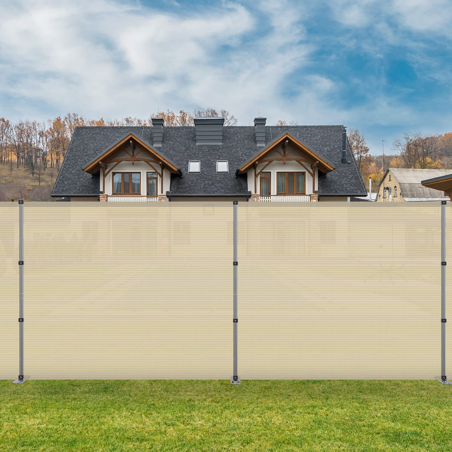 Coarbor 4'x8' Removable Outdoor Privacy Fence Panel - Beige Garden Barrier for Pools, Dogs, Chickens & Vegetable Protection | Durable Backyard Border Fencing with Spikes & Poles | Perfect for Patio, Yard Security & Pet Containment